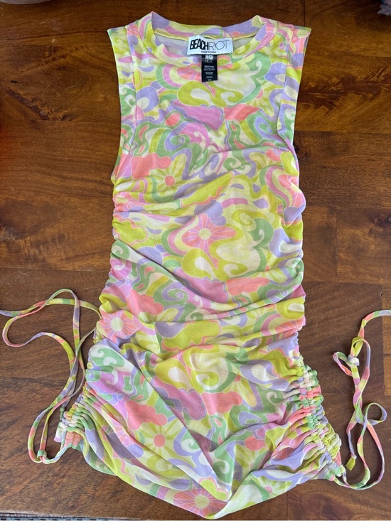 Beach Riot Dresses & Skirts - NWT Beach Riot Pastel Swirl Ruched Mini Dress/beach cover up meshed material